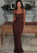 Spring Women Sexy Solid Halter Neck Backless Stacked Neck Dress