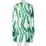 Women Printed Turtleneck Top and Skirt Two-piece Set