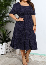 Plus Size Women French print Square Neck Dress