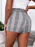 Women Casual Plaid Front Pleated Lace-up Culottes
