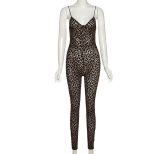 Women’s Sexy Leopard Print Straps Low-Cut Slim Jumpsuit