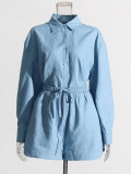 Women Turndown Collar long sleeve solid shirt Top and Casual shorts two-piece set