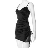 Women’s Sexy Black Lace Patchwork Straps Dress