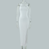 Women Sexy Suspender Flower Backless Slit Maxi Dress