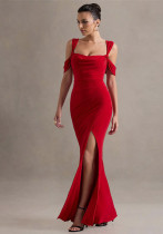 Women suspender sexy slit dress