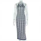Women Elegant Zebra Backless U Neck Maxi Dress