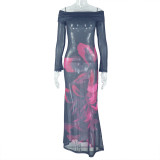 Women Elegant Bodycon Strapless Off Shoulder Raglan Long Sleeve Dress