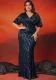 Plus Size Women Gorgeous Sequin V Neck Short Sleeve Dinner Elegant Fishtail Party Evening Dress