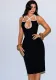 Women contrast spring Halter Neck Backless Lace-Up Bodycon Hollow dress