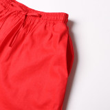 Women Turndown Collar long sleeve solid shirt Top and Casual shorts two-piece set