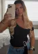 Women American asymmetrical off-shoulder metal button streamer Tank Top