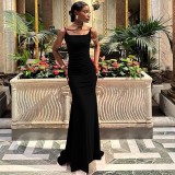 Women Suspender Off Shoulder Sexy Backless Maxi Dress