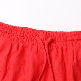 Women Turndown Collar long sleeve solid shirt Top and Casual shorts two-piece set