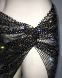 Women spring summer fishnet rhinestone strechy sexy slit mini dress