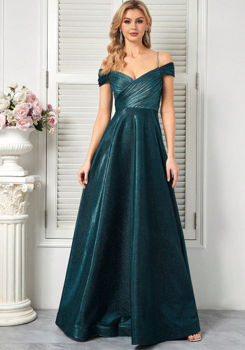 Women elegant spaghetti strap cross formal wedding dinner dance party evening dress
