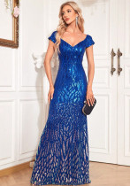 Plus Size Women long sleeve v neck sexy fishtail formal party evening dress