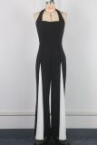 Women’s Sexy Fashion Strap Low-Back Color Block Jumpsuit