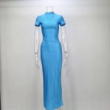 Women Summer Solid Sexy Short Sleeve Slit Bodycon Dress