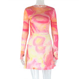 Women Printed Turtleneck Top and Skirt Two-piece Set