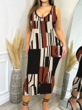 Women’s Fashion Printed V-Neck Sleeveless Slim Long Dress