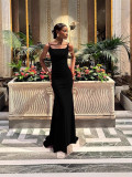 Women Suspender Off Shoulder Sexy Backless Maxi Dress