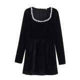 Women’s Formal Fashion Velvet Diamond-Embellished Mini Dress