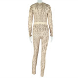 Women Casual Printed Round Neck Long Sleeve Jumpsuit