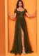 Women Chiffon green slit fishtail bridesmaid Formal Party Evening Dress