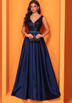 Women sexy v-neck sequin elegant sleeveless Formal Party evening dress