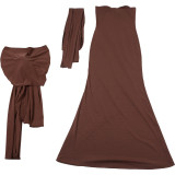 Spring Women Style Scarf Knot Lace-Up Strapless Dress Two-Piece Set