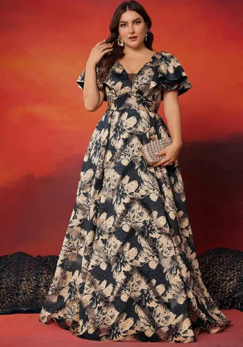 Plus Size Women Tie-Dye Formal Party Long Sleeve Evening Dress