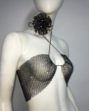 Women spring summer fishnet rhinestone strechy sexy slit mini dress