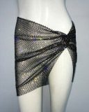 Women spring summer fishnet rhinestone strechy sexy slit mini dress