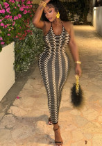 Women Elegant Zebra Backless U Neck Maxi Dress