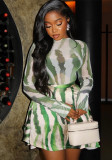 Women Printed Turtleneck Top and Skirt Two-piece Set