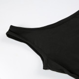 Women American asymmetrical off-shoulder metal button streamer Tank Top