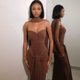 Spring Women Style Scarf Knot Lace-Up Strapless Dress Two-Piece Set