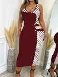 Women’s Fashion Printed V-Neck Sleeveless Slim Long Dress