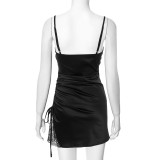 Women’s Sexy Black Lace Patchwork Straps Dress