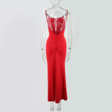 Women Suspender Off Shoulder Sexy Backless Maxi Dress