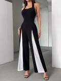 Women’s Sexy Fashion Strap Low-Back Color Block Jumpsuit