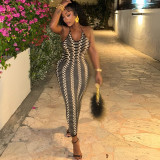 Women Elegant Zebra Backless U Neck Maxi Dress