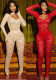 Spring Fashion See-Through Lace Tight Slim Jumpsuit Set
