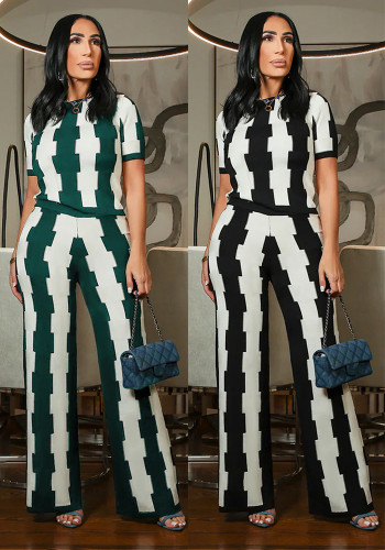 Elegant Printed Wide-Leg Two-Piece Pants Set