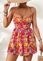 Women's Floral Square Neck Mini Dress Spring Summer Beachwear
