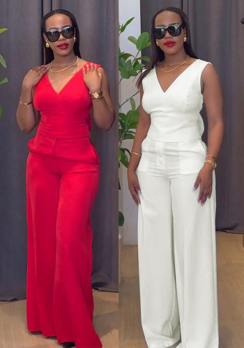 V-Neck Bow Detail Vest Trousers Two-Piece Set
