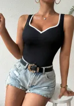 Women Casual Black and White Edge V-neck Suspender Top