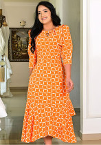 Chic Elegant Printed Three-Quarter Sleeve Casual Midi Dress