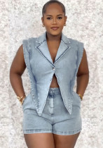 Casual Washed Denim Loose Short Jumpsuit