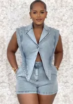 Casual Washed Denim Loose Short Jumpsuit